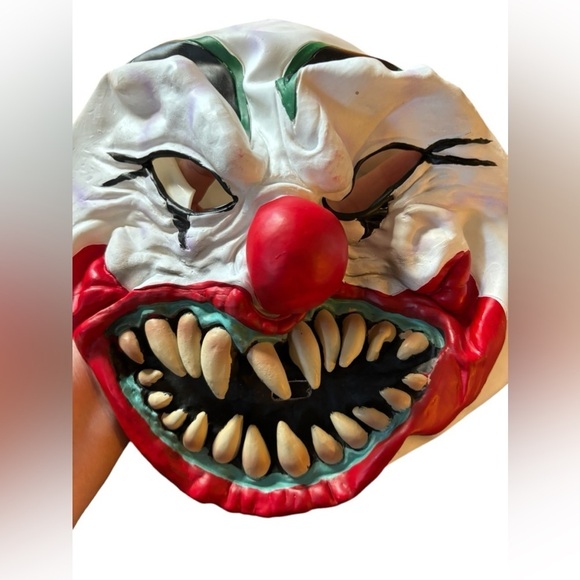 Seasons Halloween Adult Horror Clown Latex Mask W/Orange Hair Scary Frightful - Picture 3 of 5